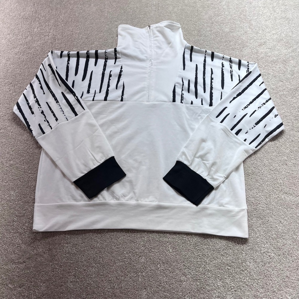 Exclusive Quarter Zip Sweatshirt Womens XXL White Black‎ Brushstroke Recycled